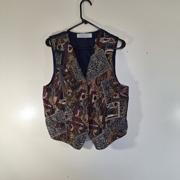 Vintage Karen Scott tapestry Deck of Cards Vest size Large - Picture 1 of 5